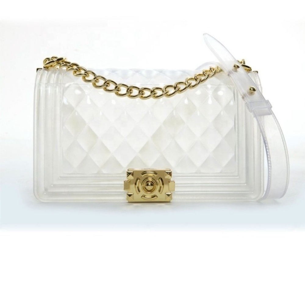 Elegant transparent padded bag with golden details are two bags for only 35